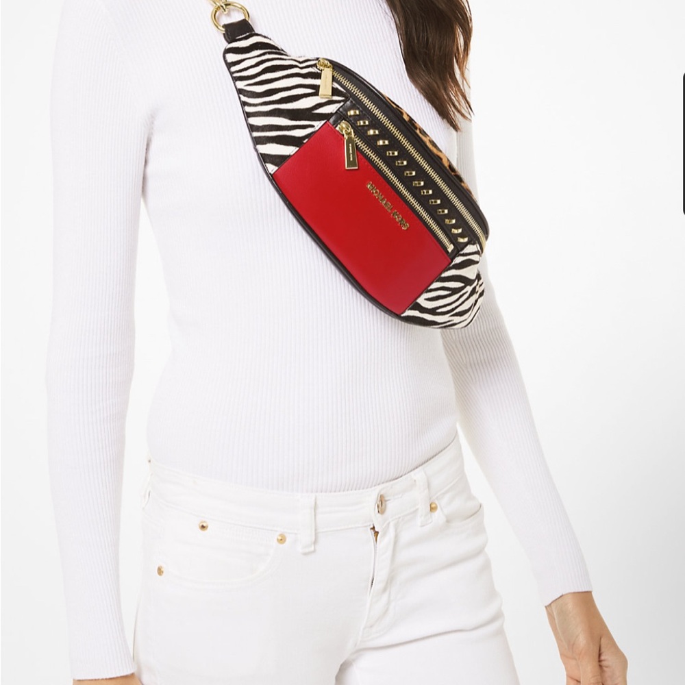 Michael Kors Red and Animal Print Belt Bag - Picture 2 of 6